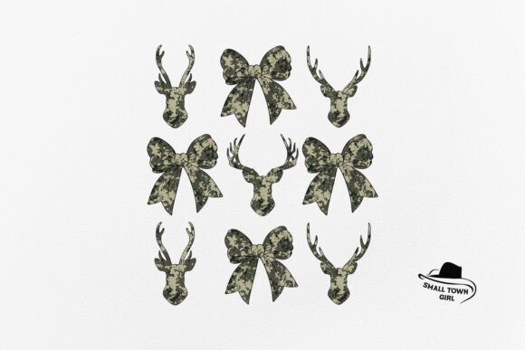 Blending Rustic Charm with Playful Style: The Deer Hunt Camo Coquette Bow Png