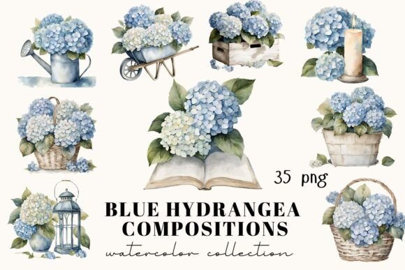 Blue Hydrangea Frames and Wreaths for Elegant Design Projects