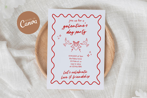 Charming Handdrawn Galentine's Invitation Canva Template