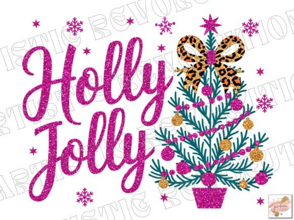 Glitter Christmas Holly Jolly Tree PNG: A Festive Design Asset