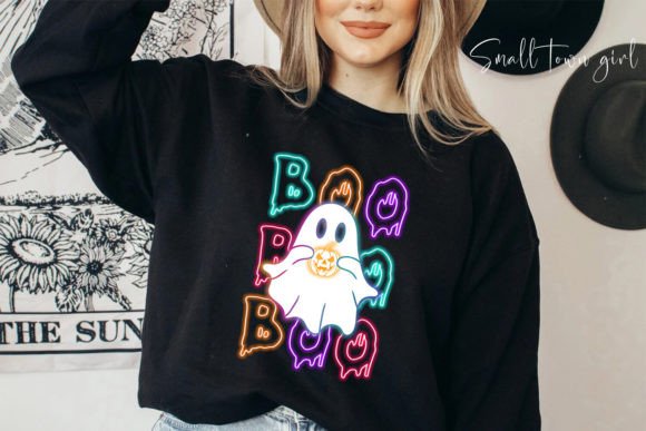 Halloween Neon Boo Ghost PNG: Vibrant Commercial Use Asset