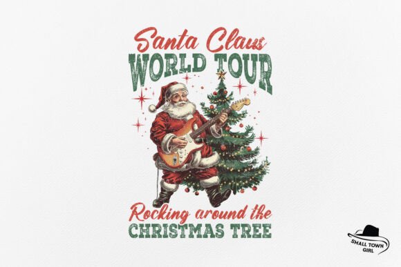 Retro Santa World Tour Christmas Tree: A Vintage Holiday Design Asset